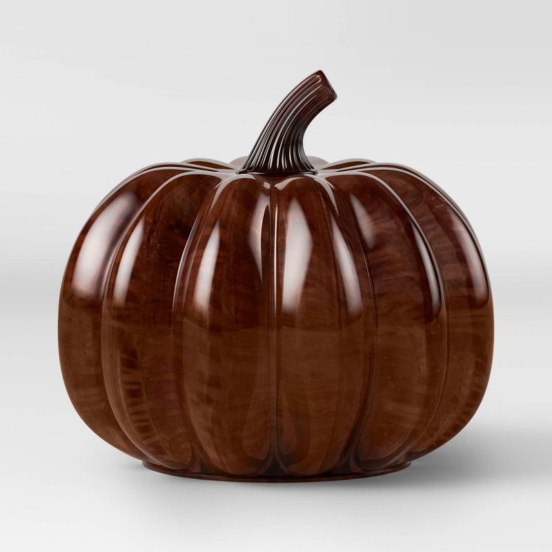 slide 1 of 2, Medium Glass Pumpkin Dark Brown - Threshold, 1 ct