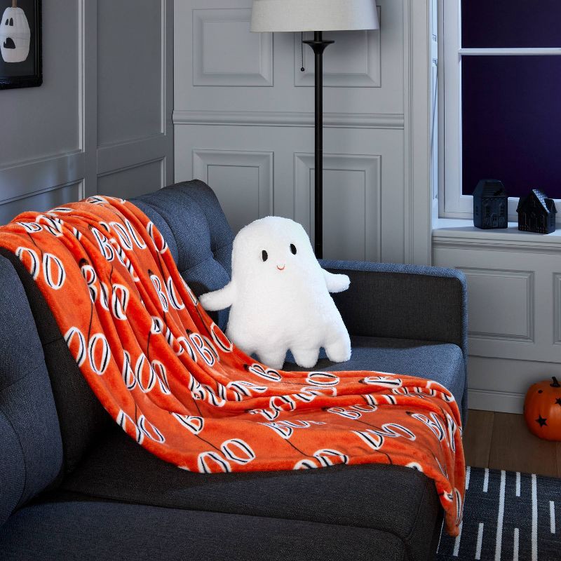 slide 2 of 4, Faux Shearling Ghost Novelty Halloween Throw Pillow White - Hyde & EEK! Boutique™: Indoor Decorative Cushion, Polyester Fill, 1 ct