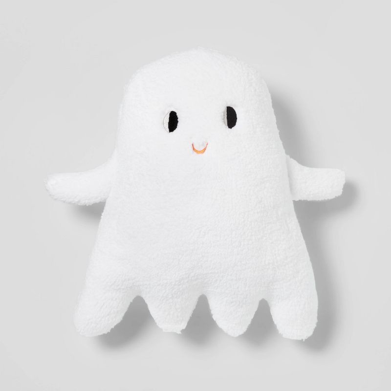 slide 1 of 4, Faux Shearling Ghost Novelty Halloween Throw Pillow White - Hyde & EEK! Boutique™: Indoor Decorative Cushion, Polyester Fill, 1 ct