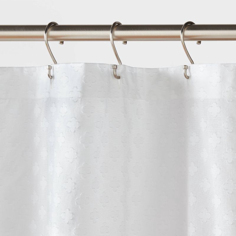 slide 3 of 4, Textured Crochet Trim Shower Curtain White - Threshold™: Cotton Dobby Weave, Buttonhole Top, OEKO-TEX Certified, 1 ct
