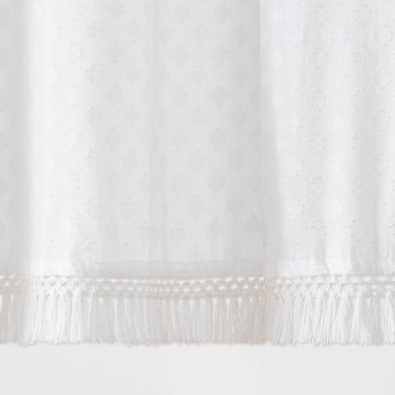 slide 4 of 4, Textured Crochet Trim Shower Curtain White - Threshold™: Cotton Dobby Weave, Buttonhole Top, OEKO-TEX Certified, 1 ct