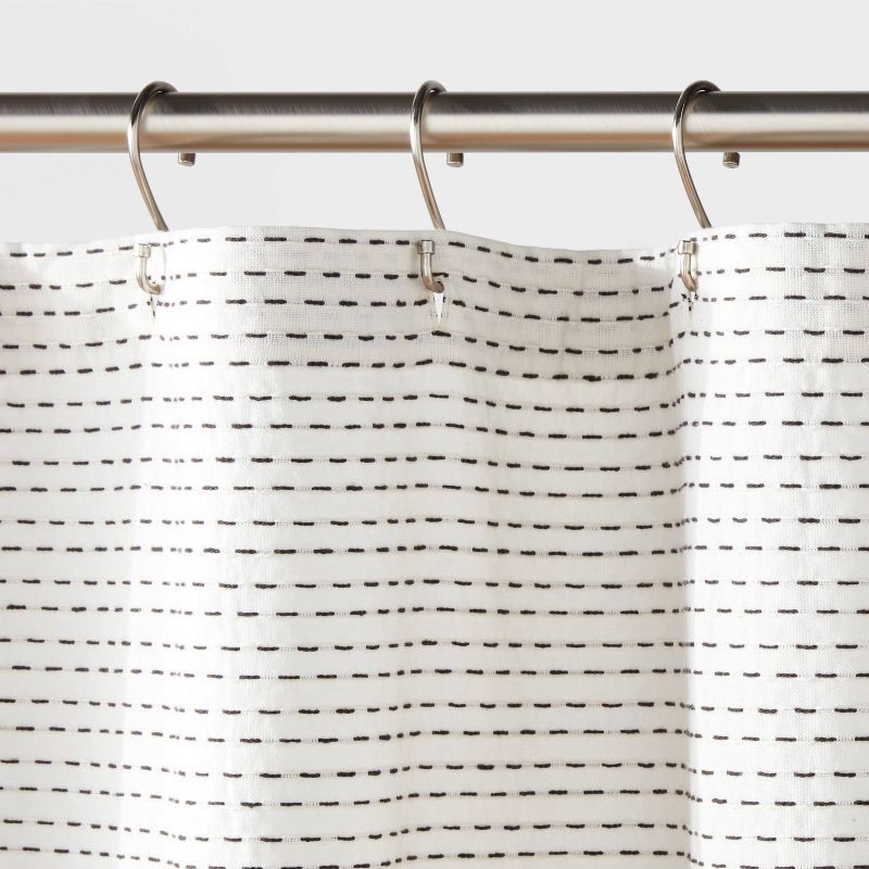 slide 3 of 4, Woven Dotted Line Shower Curtain - Threshold™: Cotton Fabric, Buttonhole Top, Machine Washable, 1 ct