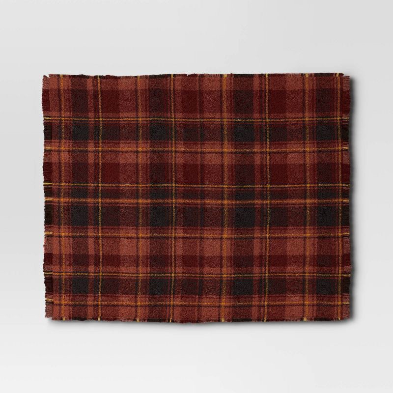 slide 5 of 5, Raised Striped Boucle Plaid Throw Blanket Bronze - Threshold, 1 ct