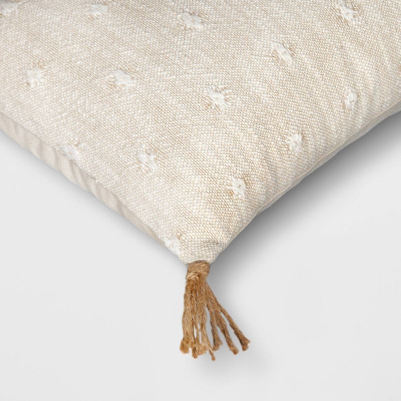 slide 4 of 4, Woven Jacquard Lumbar Throw Pillow with Tassels Beige - Threshold™: Cotton Fabric, Indoor Decorative Cushion, Zippered, 1 ct