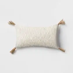 Woven Jacquard Lumbar Throw Pillow with Tassels Khaki - Threshold™