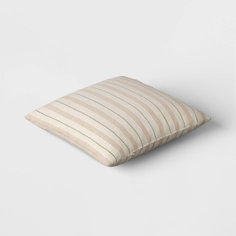 slide 3 of 4, Cotton Flax Woven Striped Square Throw Pillow Beige - Threshold™, 1 ct