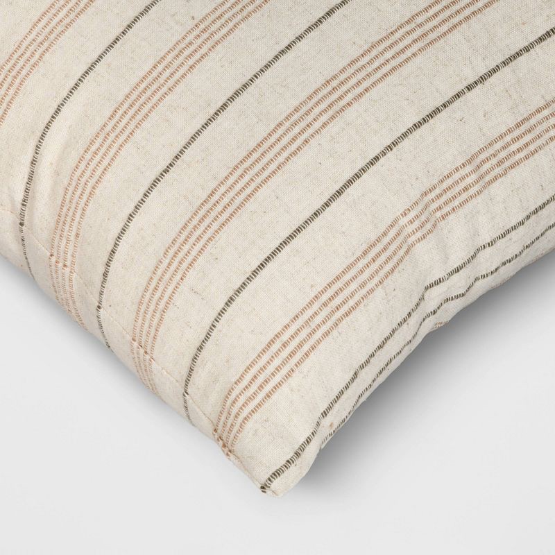 slide 4 of 4, Cotton Flax Woven Striped Square Throw Pillow Beige - Threshold™, 1 ct