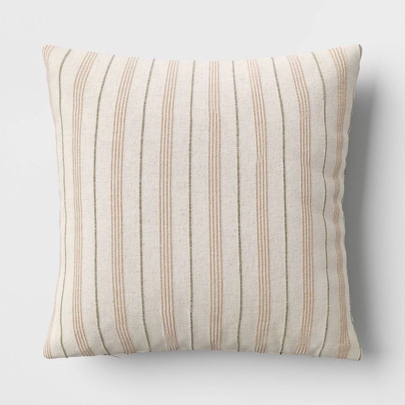 slide 1 of 4, Cotton Flax Woven Striped Square Throw Pillow Beige - Threshold™, 1 ct