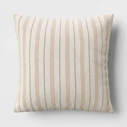 Cotton Flax Woven Striped Square Throw Pillow Beige - Threshold™: Decorative Accent