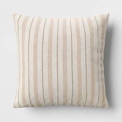 Cotton Flax Woven Striped Square Throw Pillow Beige - Threshold™: Decorative Accent