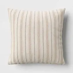 Cotton Flax Woven Striped Square Throw Pillow Beige - Threshold™