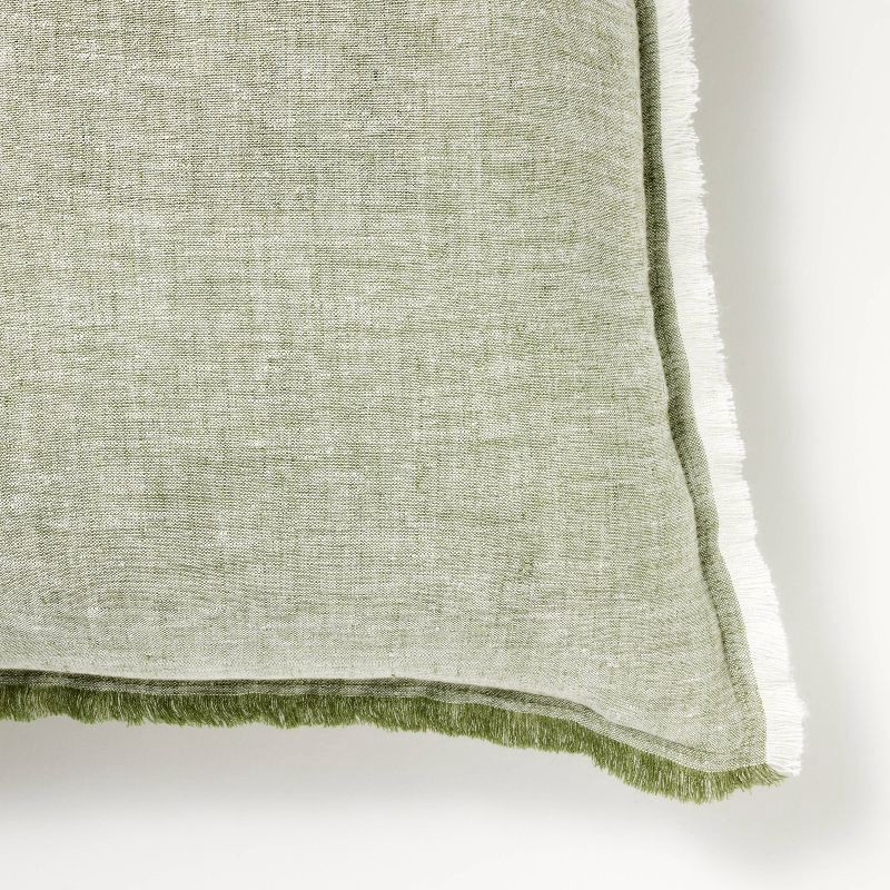 slide 3 of 4, Oversized Reversible Linen Square Throw Pillow with Frayed Edges Green - Threshold™ designed with Studio McGee, 1 ct
