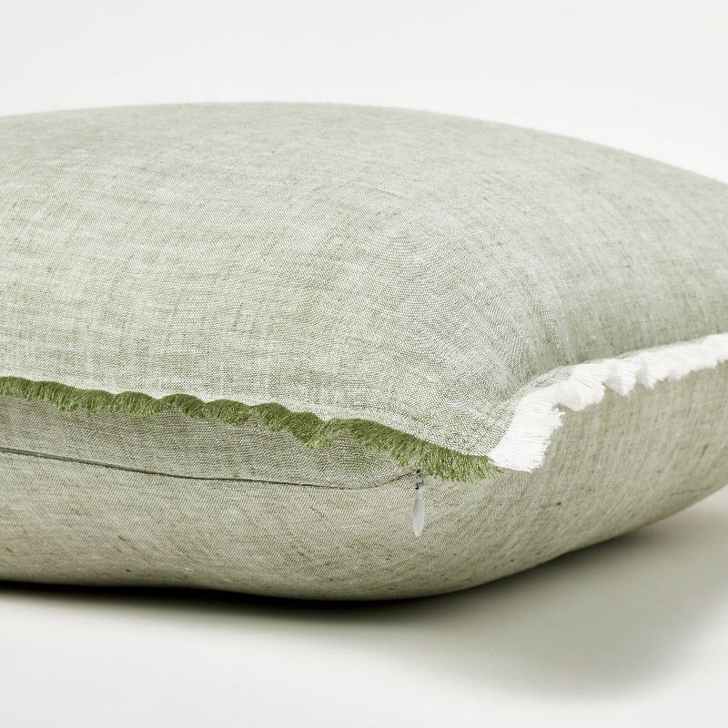 slide 4 of 4, Oversized Reversible Linen Square Throw Pillow with Frayed Edges Green - Threshold™ designed with Studio McGee, 1 ct