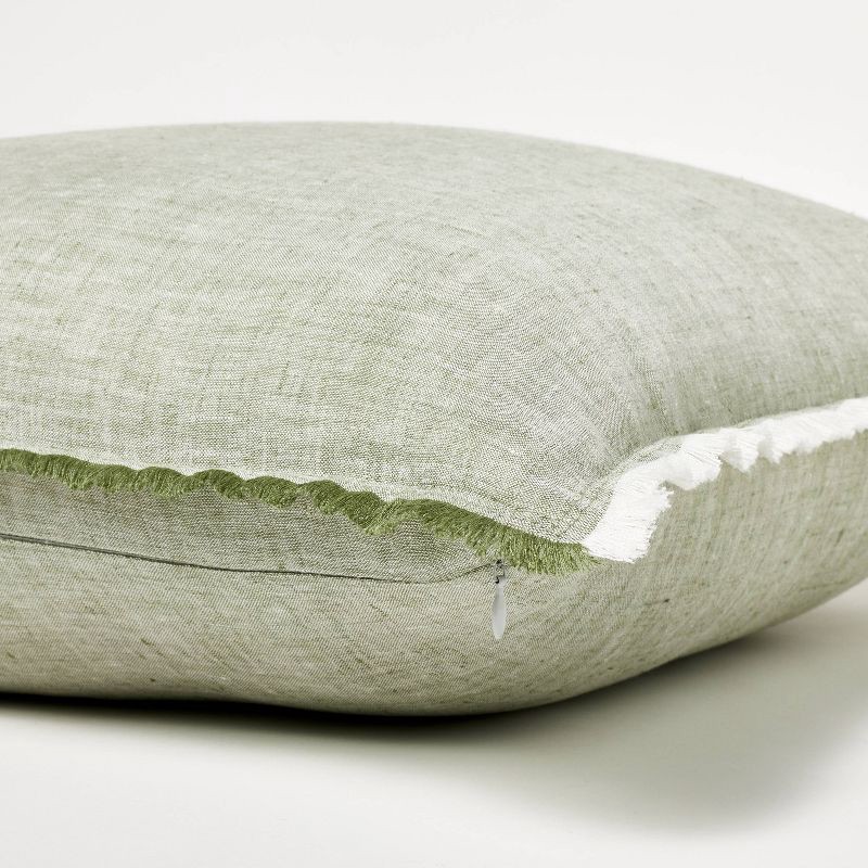 slide 4 of 4, Threshold designed w/Studio McGee Oversized Reversible Linen Square Throw Pillow with Frayed Edges Green - Threshold™ designed with Studio McGee: Indoor Decorative Accent, 1 ct