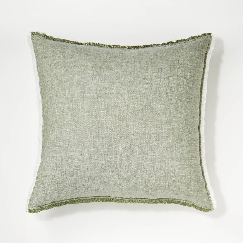 slide 1 of 4, Oversized Reversible Linen Square Throw Pillow with Frayed Edges Green - Threshold™ designed with Studio McGee, 1 ct
