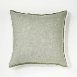 Threshold designed w/Studio McGee Oversized Reversible Linen Square Throw Pillow with Frayed Edges Green - Threshold™ designed with Studio McGee: Indoor Decorative Accent
