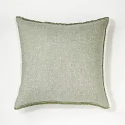 Oversized Reversible Linen Square Throw Pillow with Frayed Edges Green - Threshold™ designed with Studio McGee