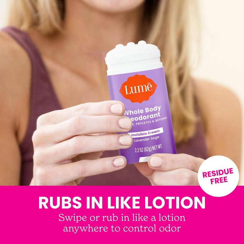 slide 8 of 9, Lume Whole Body Women's Invisible Cream Stick Deodorant - Lavender Sage Scent - Trial Size - Aluminum-Free 2.2oz, 2.2 oz