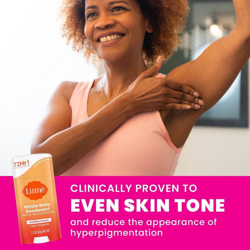 slide 6 of 11, Lume Whole Body Women's Invisible Cream Stick Deodorant - Clean Tangerine Scent - Trial Size - Aluminum-Free 2.2oz, 2.2 oz