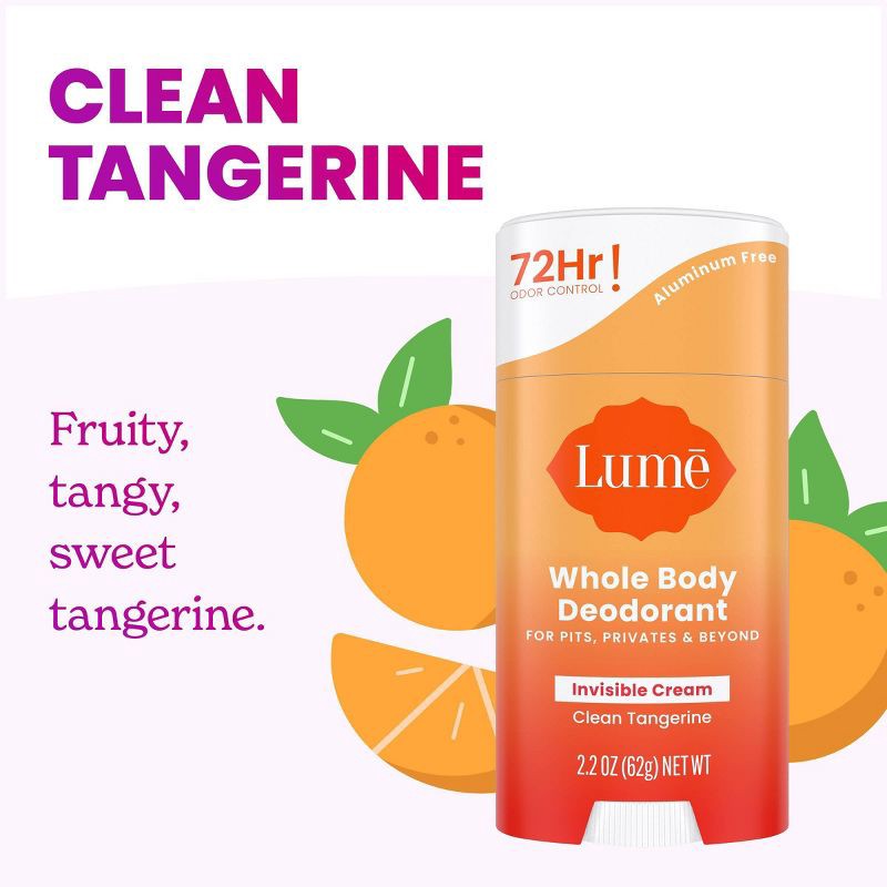 slide 10 of 11, Lume Whole Body Women's Invisible Cream Stick Deodorant - Clean Tangerine Scent - Trial Size - Aluminum-Free 2.2oz, 2.2 oz
