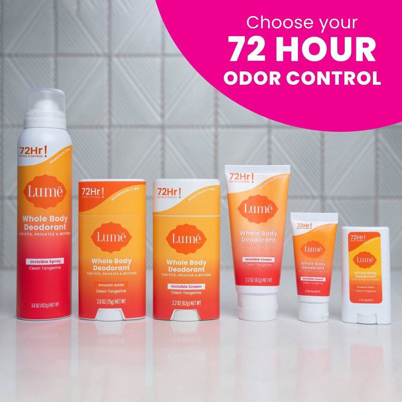 slide 11 of 11, Lume Whole Body Women's Invisible Cream Stick Deodorant - Clean Tangerine Scent - Trial Size - Aluminum-Free 2.2oz, 2.2 oz