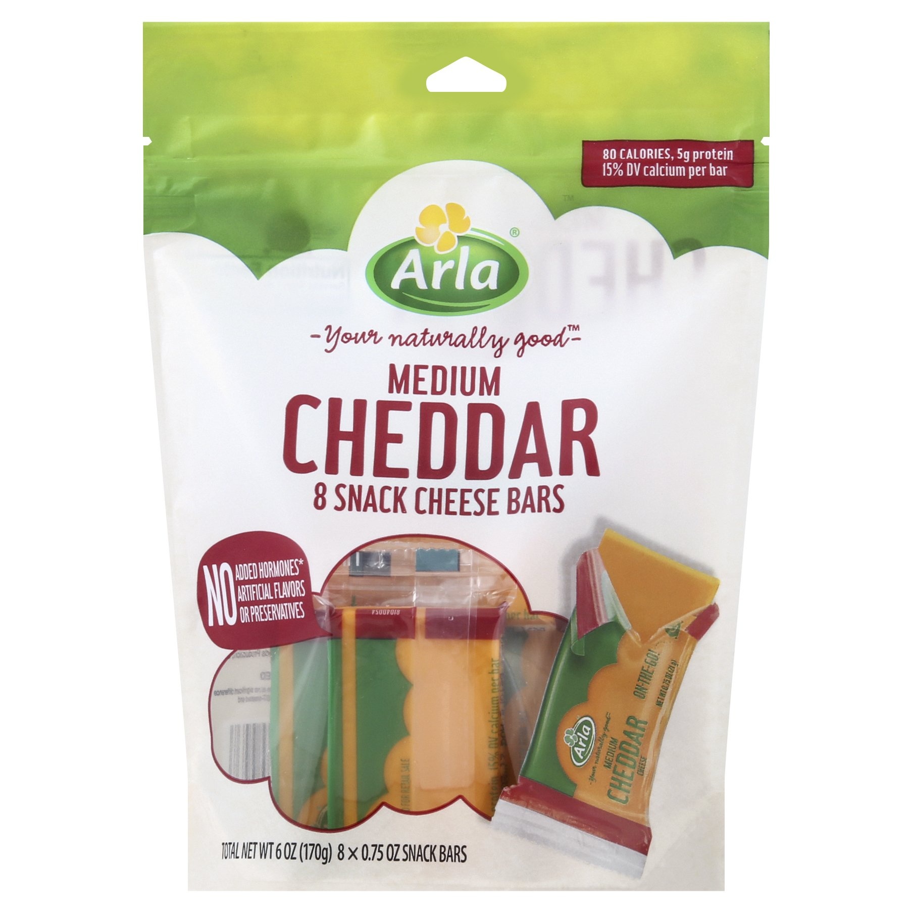 slide 1 of 1, Arla Medium Cheddar Cheese Snack Bars, 6 oz