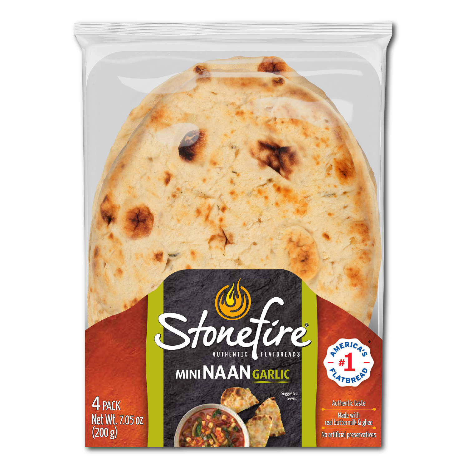 slide 1 of 8, Stonefire Garlic Naan Mini 4 ea, 7 oz