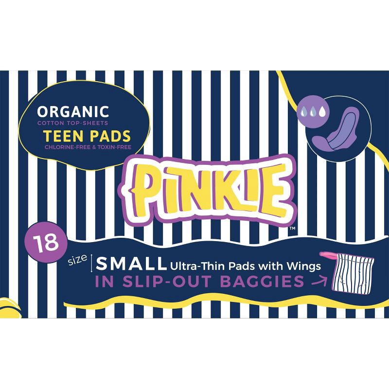 Pinkie Tween & Teen Ultra-Thin Organic Topsheet Pads with Wings - Size  Regular - 18ct