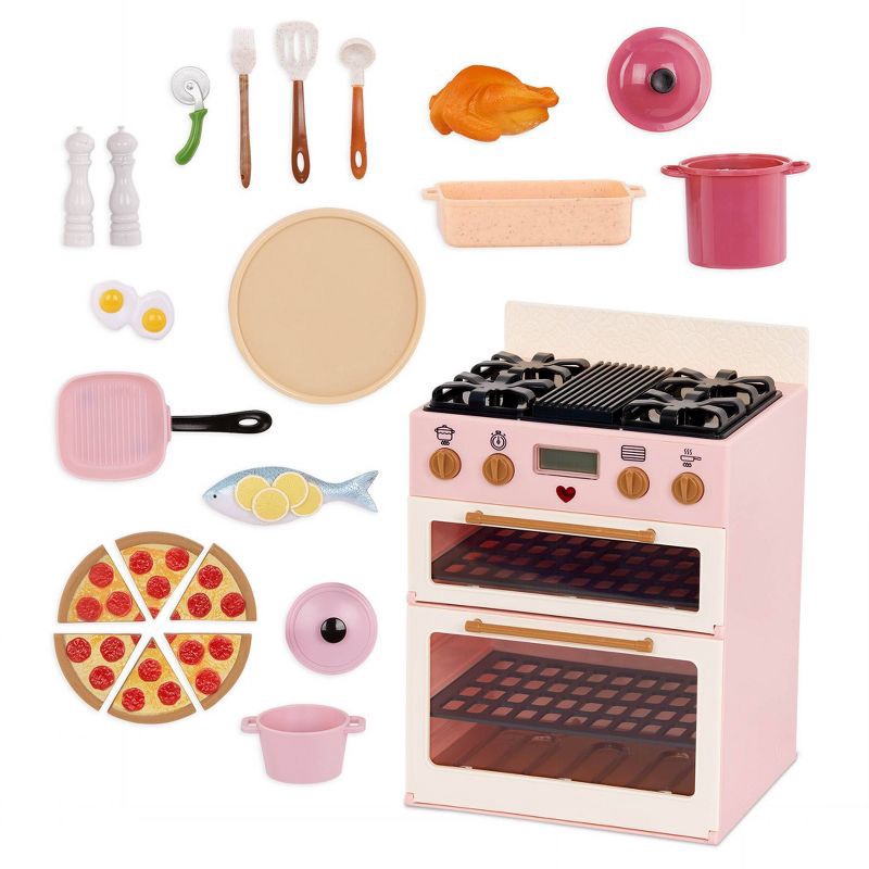 slide 1 of 6, Our Generation Make & Bake Stove with Oven & Cooking Sounds Accessory Set for 18" Dolls, 1 ct
