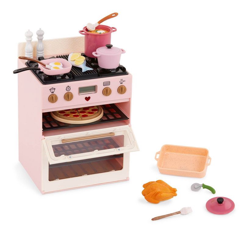 slide 4 of 6, Our Generation Make & Bake Stove with Oven & Cooking Sounds Accessory Set for 18" Dolls, 1 ct