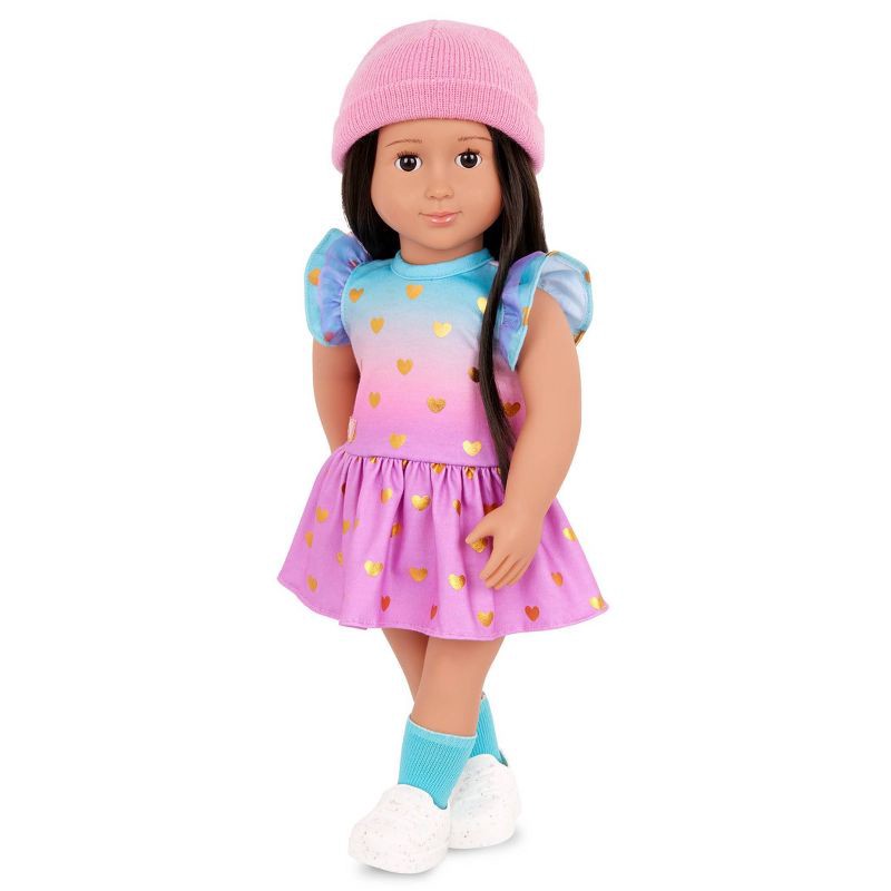 slide 2 of 5, Our Generation Lovely Hearts Pink Hat & Gradient Dress Outfit for 18" Dolls: 6-Piece Fashion Set, Polyester, 1 ct
