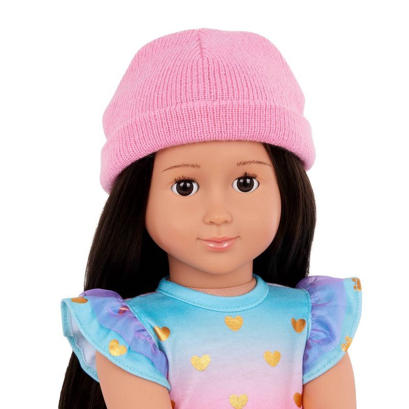 slide 3 of 5, Our Generation Lovely Hearts Pink Hat & Gradient Dress Outfit for 18" Dolls: 6-Piece Fashion Set, Polyester, 1 ct