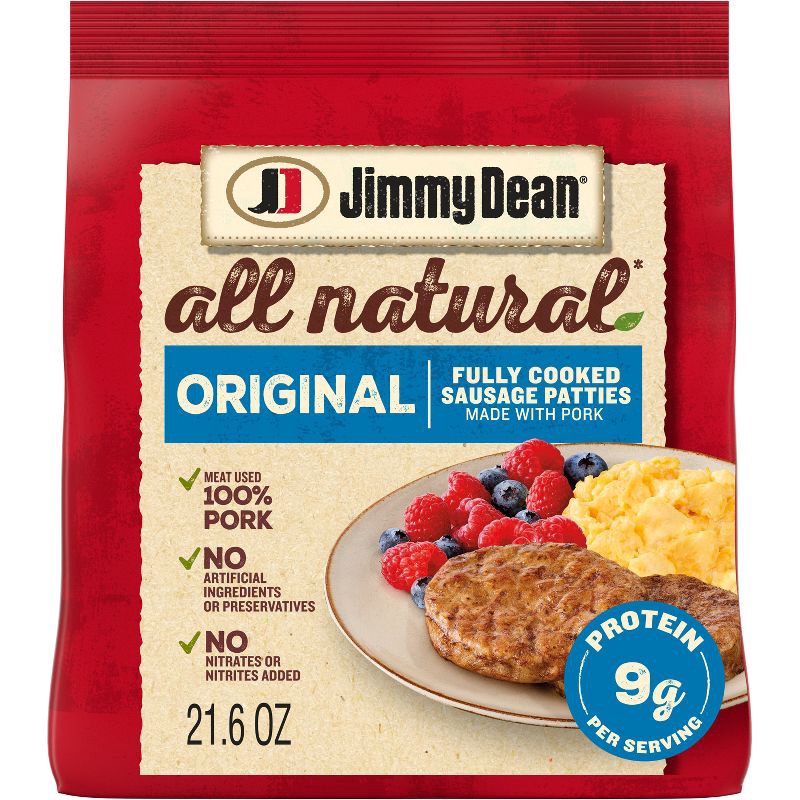 slide 1 of 6, Jimmy Dean Frozen Fully Cooked All-Natural Pork Patties - 21.6oz, 21.6 oz