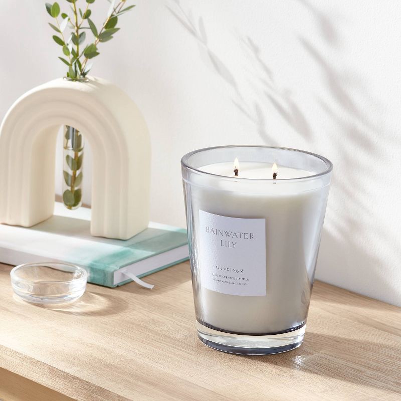 slide 2 of 5, 22.4oz Rainwater Lily & Peach Scented Candle with Glass Vase - Threshold™: Palm Wax, Dual Wick, 22.4 oz