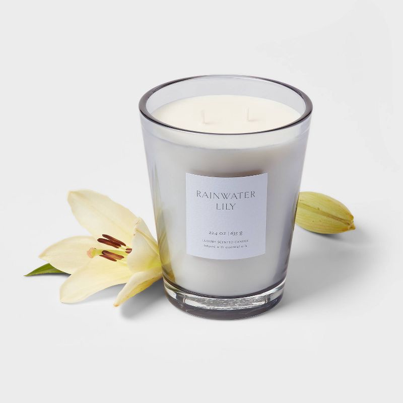slide 3 of 5, 22.4oz Rainwater Lily & Peach Scented Candle with Glass Vase - Threshold™: Palm Wax, Dual Wick, 22.4 oz