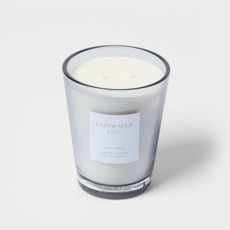 slide 4 of 5, 22.4oz Rainwater Lily & Peach Scented Candle with Glass Vase - Threshold™: Palm Wax, Dual Wick, 22.4 oz