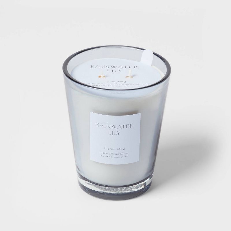 slide 1 of 5, 22.4oz Rainwater Lily & Peach Scented Candle with Glass Vase - Threshold™: Palm Wax, Dual Wick, 22.4 oz