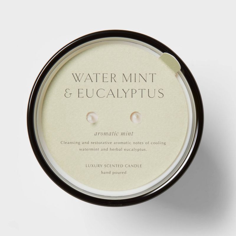 slide 5 of 5, 22.4oz Colored Vase Glass with Dustcover Watermint and Eucalyptus Candle Green - Threshold™: Palm Wax, 64hr Burn Time, Dual Wick, 22.4 oz