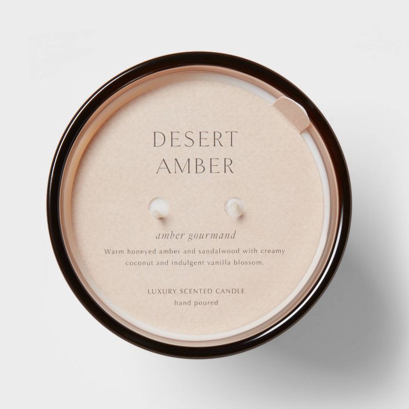 slide 5 of 6, 22.4oz Colored Vase Glass with Dustcover Desert Amber Candle Brown - Threshold™: Soothing Scent, Palm Wax, 22.4 oz