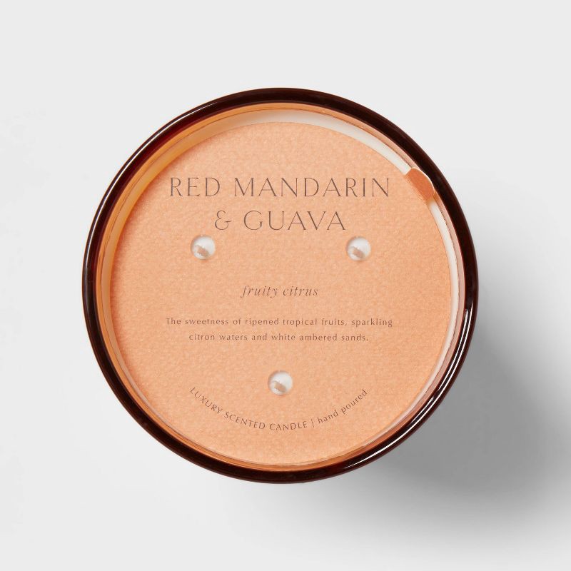 slide 5 of 5, 35.8oz Colored Vase Glass with Dustcover Mandarin & Guava Candle Orange - Threshold™: Palm Wax, Jar Style, 70hr Burn Time, 35.8 oz