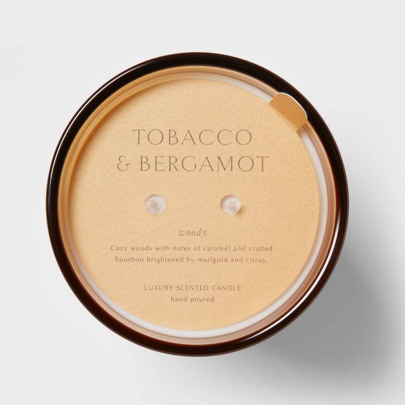 slide 5 of 5, 22.4oz Tobacco & Bergamot Scented Candle with Glass Vase & Dustcover - Threshold™: Palm Wax, Dual Wick, 22.4 oz