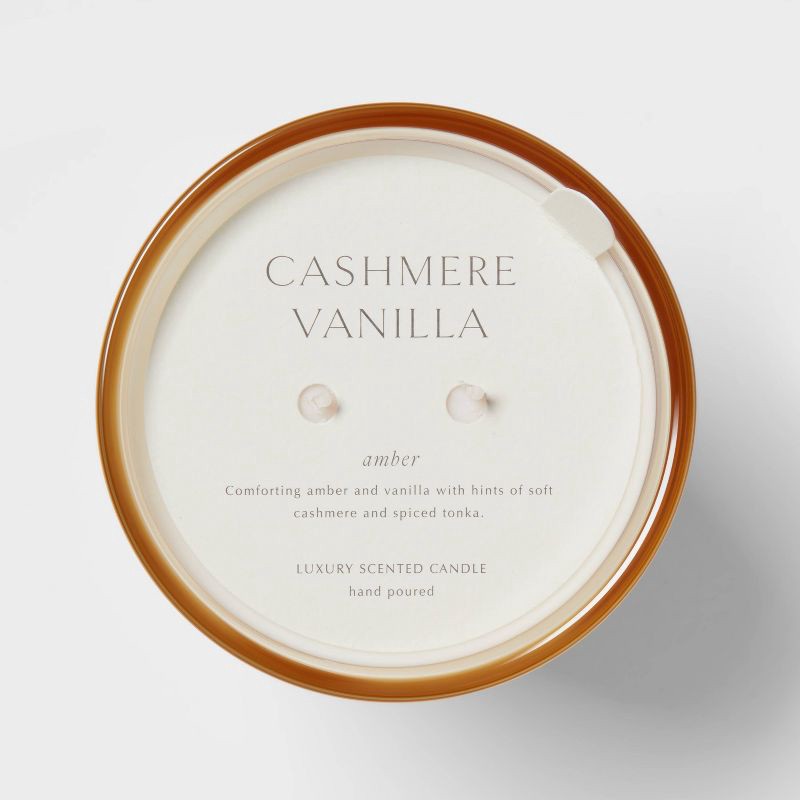 slide 5 of 5, Colored Vase Glass with Dustcover Cashmere Vanilla Jar Candle Ivory 22.4oz - Threshold™: Palm Wax, 64hr Burn Time, 22.4 oz
