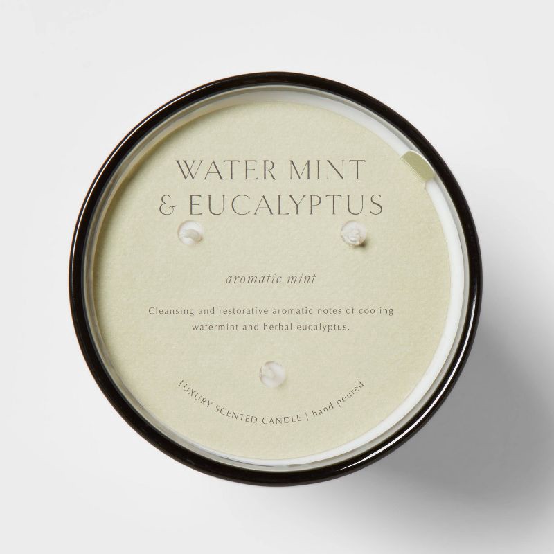 slide 5 of 5, Colored Vase Glass with Dustcover Watermint and Eucalyptus Jar Candle Green 35.8oz - Threshold™: Palm Wax, 70hr Burn Time, 35.8 oz