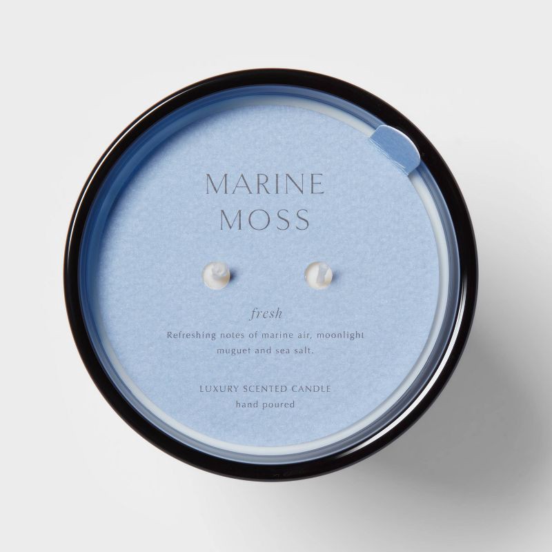 slide 5 of 5, 22.4oz Colored Vase Glass with Dustcover Marine Moss Candle Blue - Threshold™: Palm Wax, Ocean Scent, Jar Style, 22.4 oz