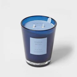 22.4oz Colored Vase Glass with Dustcover Marine Moss Candle Blue - Threshold™: Palm Wax, Ocean Scent, Jar Style