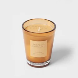 12.6oz Colored Vase Glass with Dustcover Tobacco and Bergamot Candle Yellow - Threshold™: Palm Wax, 52hr Burn Time, Glass Jar
