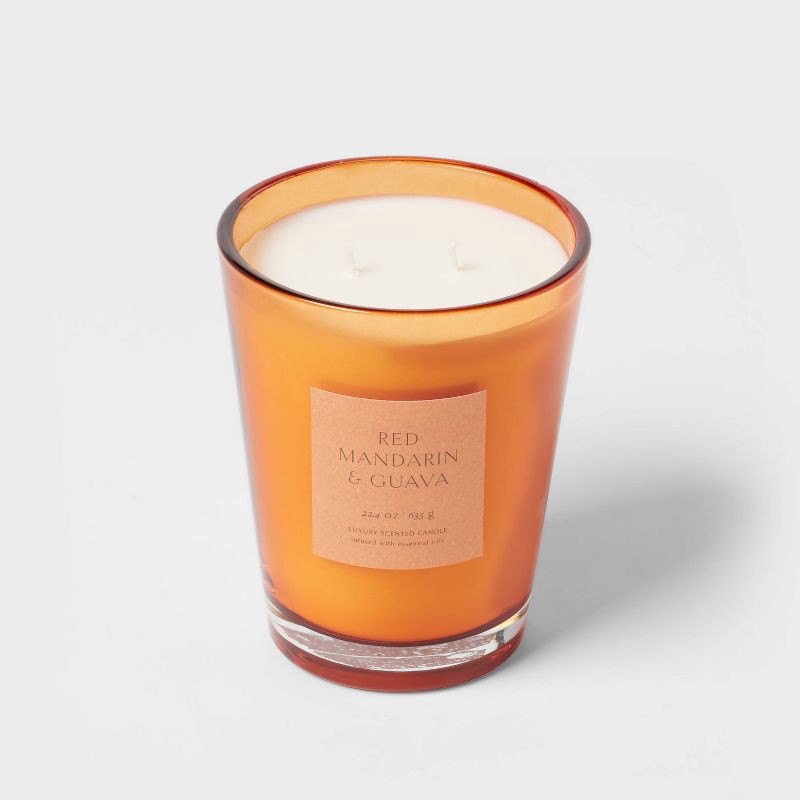 slide 4 of 5, 22.4oz Colored Vase Glass with Dustcover Mandarin & Guava Candle Orange - Threshold™, 22.4 oz