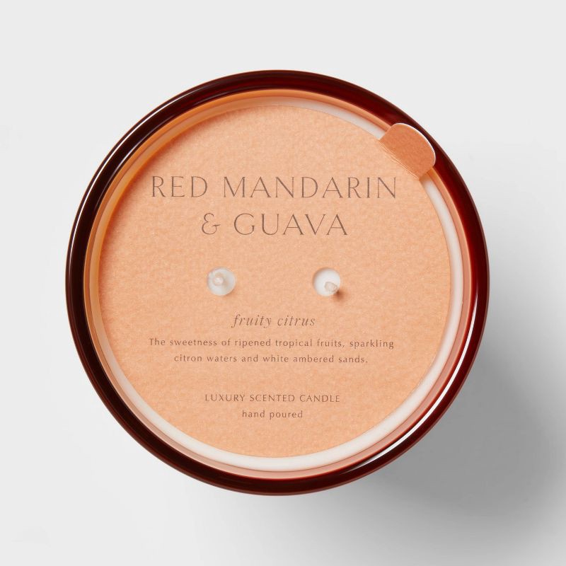 slide 5 of 5, 22.4oz Colored Vase Glass with Dustcover Mandarin & Guava Candle Orange - Threshold™, 22.4 oz