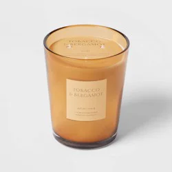 35.8oz Colored Vase Glass with Dustcover Tobacco and Bergamot Candle Yellow - Threshold™: Palm Wax, 3-Wick, 70hr Burn Time