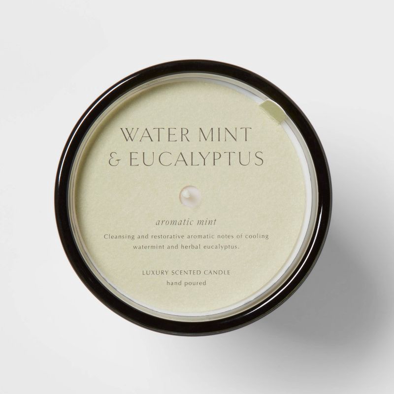 slide 5 of 5, 12.6oz Colored Vase Glass with Dustcover Watermint and Eucalyptus Candle Green - Threshold™: Palm Wax, 52hr Burn Time, Jar Style, 12.6 oz